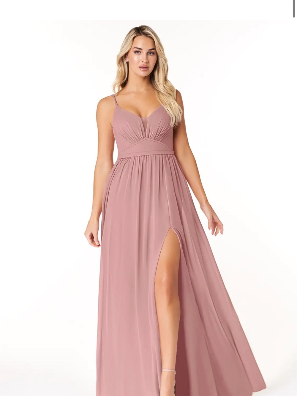 Azazie Mauve Spaghetti Strap Maxi Dress with High Slit